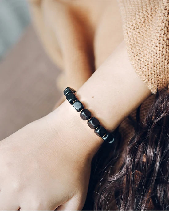 Bracelet Ébène Cubique et Cuivre Martelé Vieilli – Style Rock, Homme et Femme