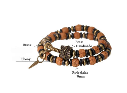 Bracelet Multirang Rudraksha, Ébène et Laiton – Porte-Bonheur Unisexe