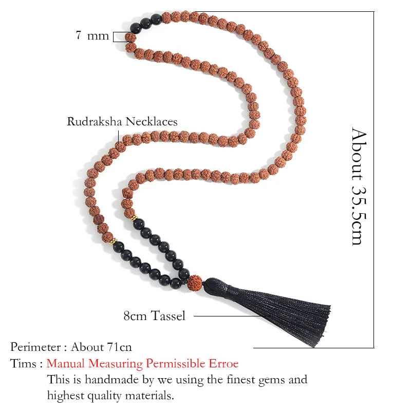 "Mala de la Protection" 108 perles en Onyx Noir et Rudraksha