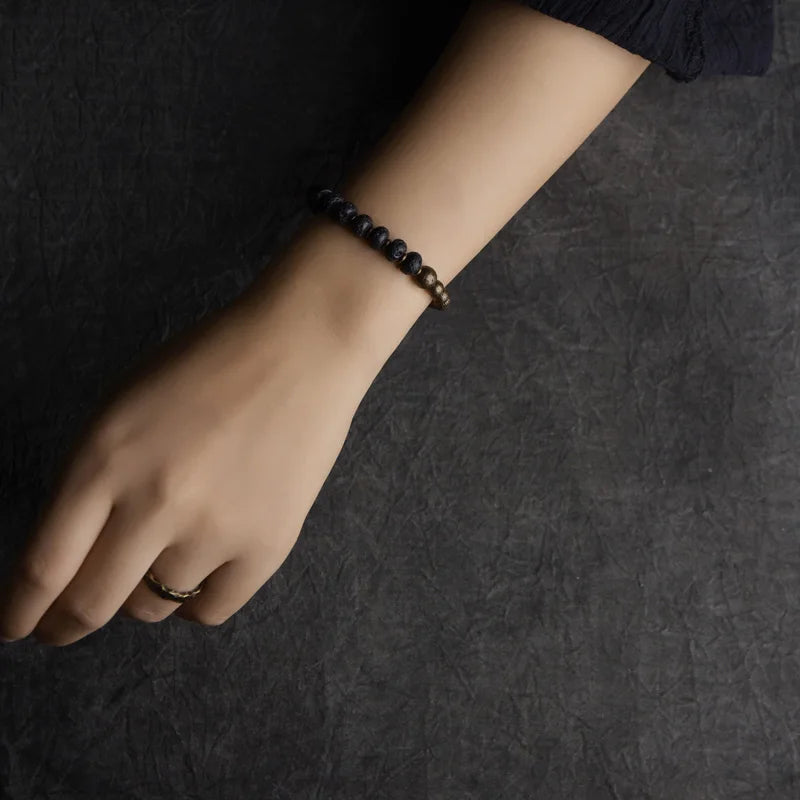 Bracelet Pierre de Lave Noire et Cuivre Oxydé Forgé Main – Style Rustique, Idée Cadeau
