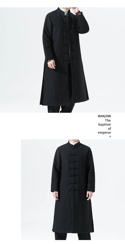 Manteau Long Style Chinois Marron - L’Élégance du Hanfu Moderne