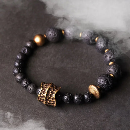 Bracelet Pierre de Lave et Laiton – Bijou Énergétique Unisexe