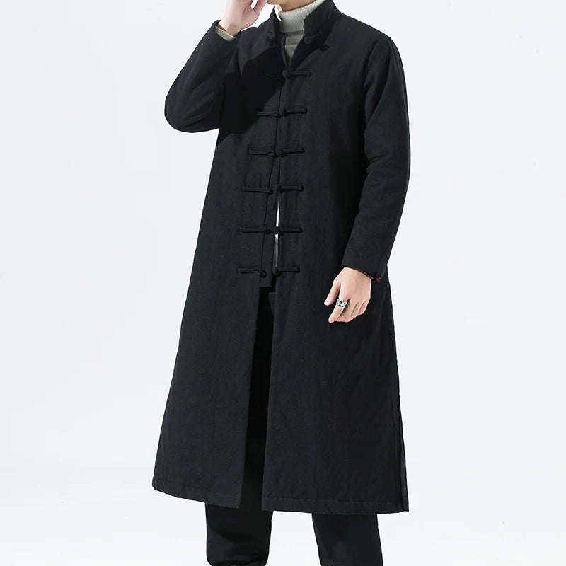 Manteau Long Style Chinois Marron - L’Élégance du Hanfu Moderne