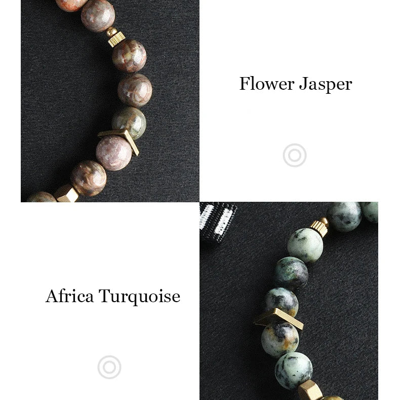 Bracelet Jaspe Zèbre, Jaspe Fleur ou Turquoise d'Afrique – Breloque en Cuivre