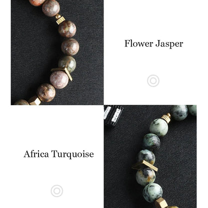 Bracelet Jaspe Zèbre, Jaspe Fleur ou Turquoise d'Afrique – Breloque en Cuivre