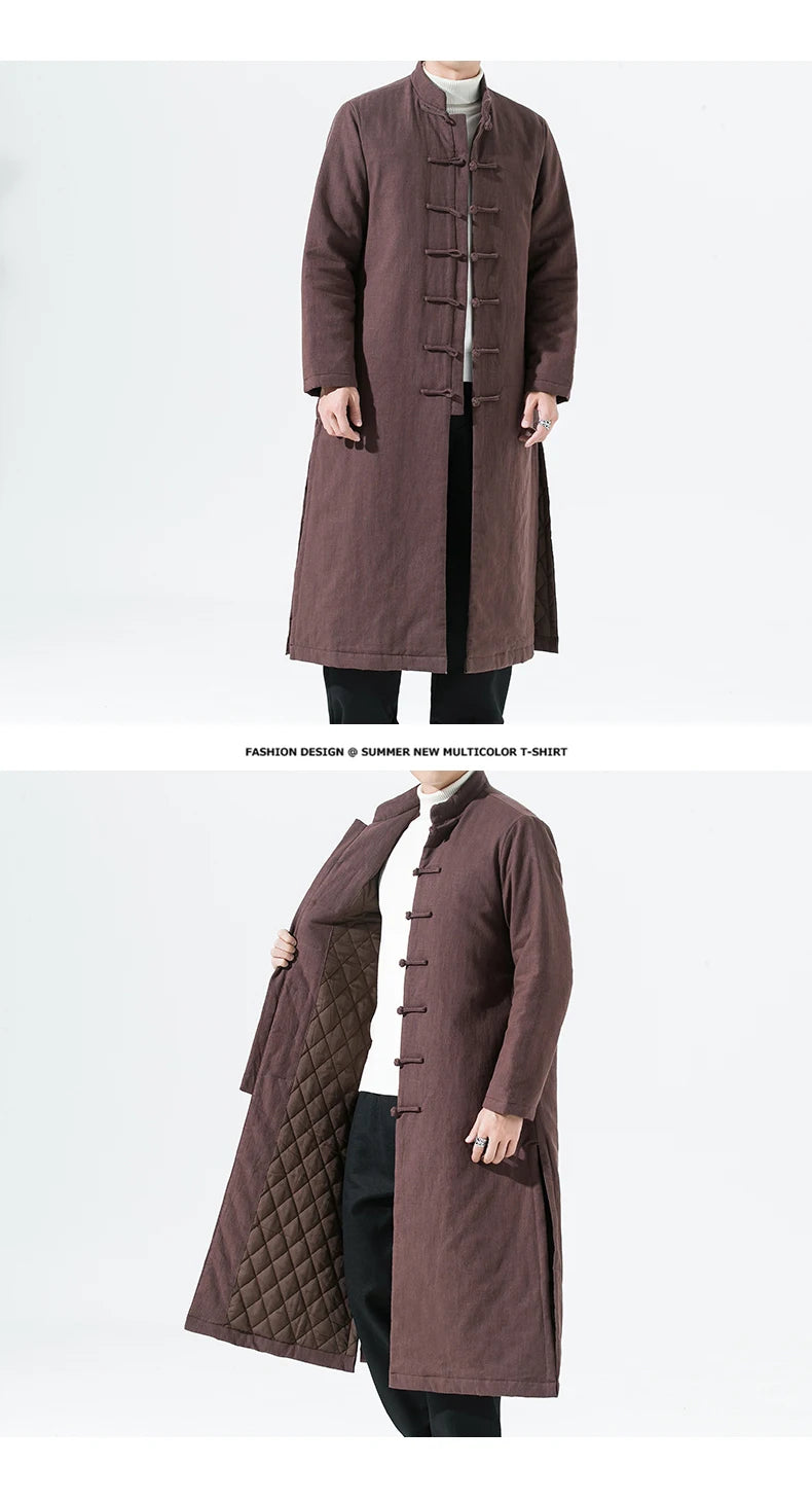 Manteau Long Style Chinois Marron - L’Élégance du Hanfu Moderne