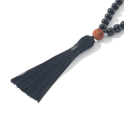 "Mala de la Protection" 108 perles en Onyx Noir et Rudraksha