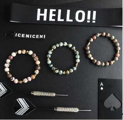 Bracelet Jaspe Zèbre, Jaspe Fleur ou Turquoise d'Afrique – Breloque en Cuivre