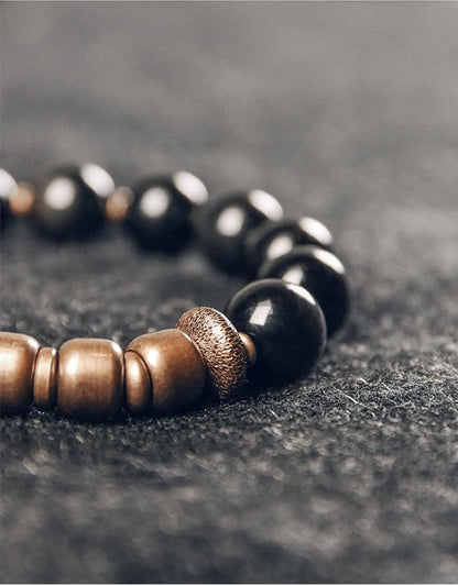 Bracelet Obsidienne Oeil Céleste et Laiton Martelé – Bicolore, Homme et Femme