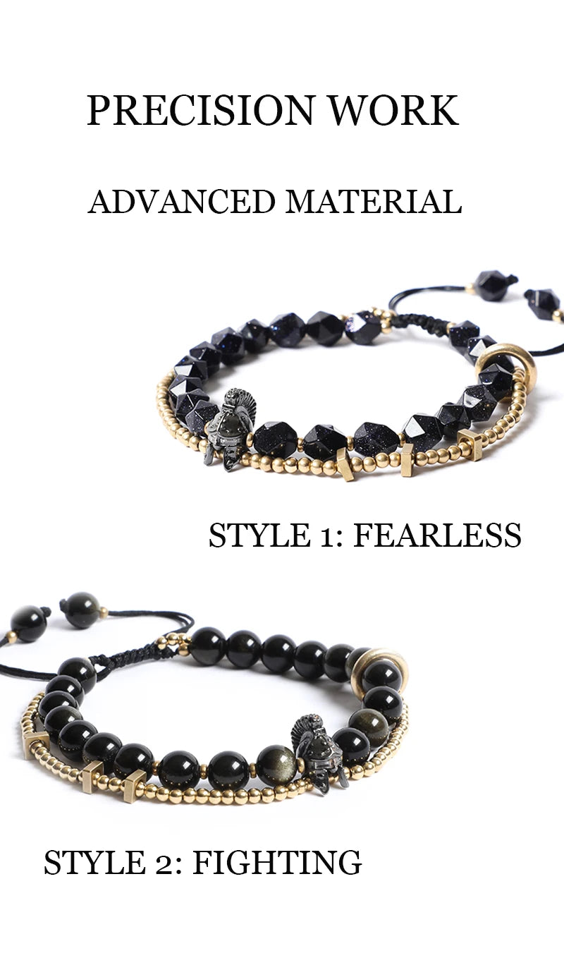 Bracelet Tressé Homme Obsidienne Dorée ou Goldstone Bleue – Style Viking Ajustable