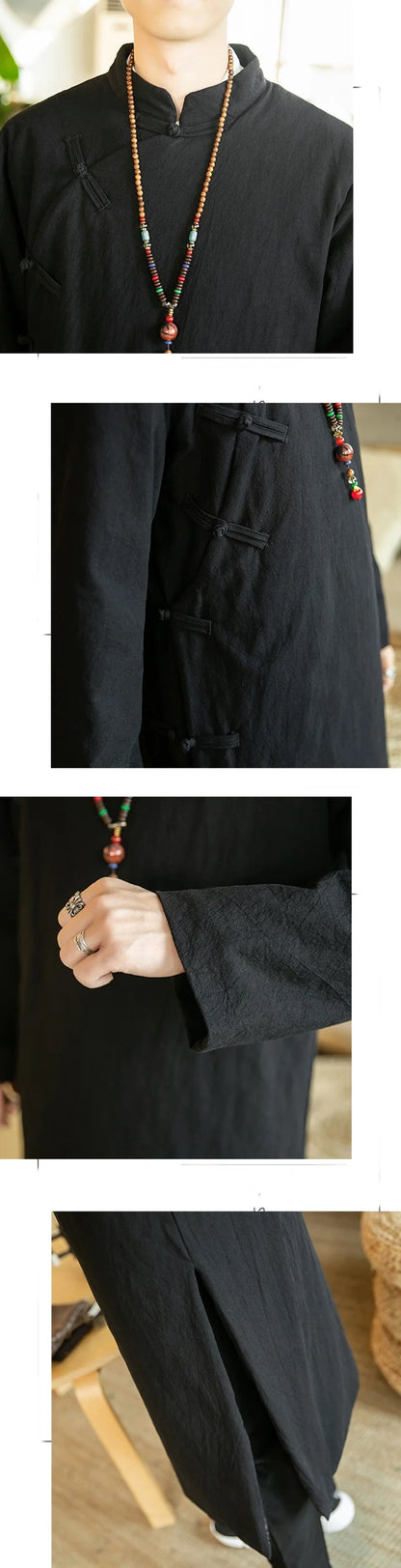 Manteau Long Style Chinois Bleu Homme - Hanfu Jacket Hiver Asymétrique