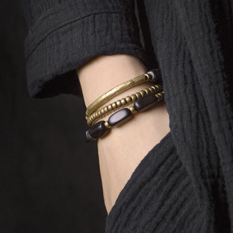 Bracelet Multirang Ébène et Tubes de Laiton – Fait Main, Homme et Femme