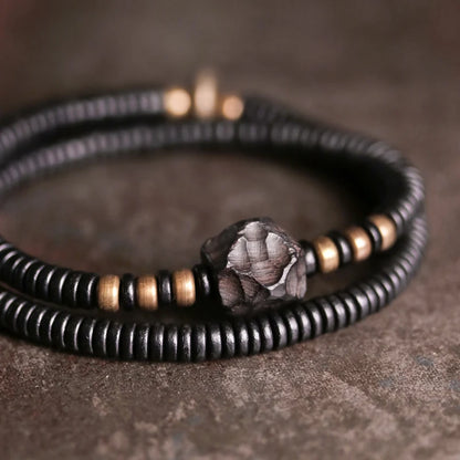 Bracelet Double Rang Ébène Sculptée et Cuivre Vieilli – Style Rock Unisexe