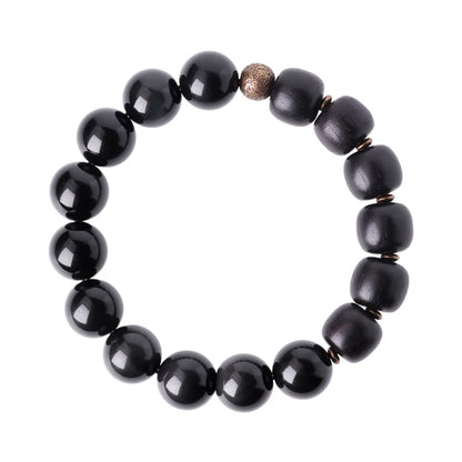 Bracelet Oeil de Tigre Doré ou Obsidienne Arc-en-Ciel – Perles de Bois et Métal Martelé