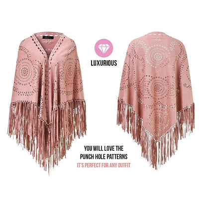 Poncho en Velours avec Franges - Élégance Bohème Chic