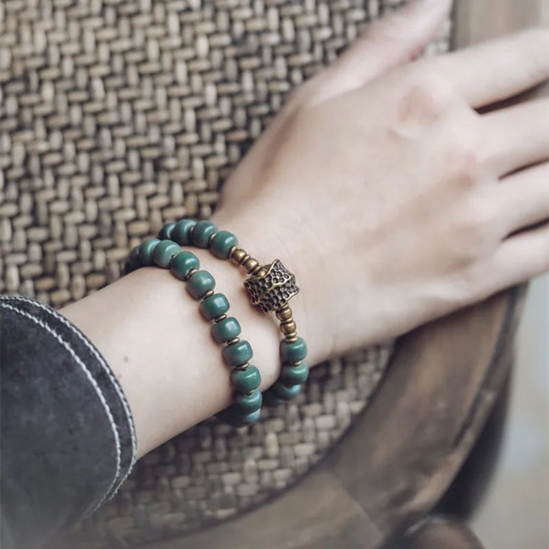 Bracelet Double Rang Graines Naturelles et Laiton – Porte-Bonheur à Offrir
