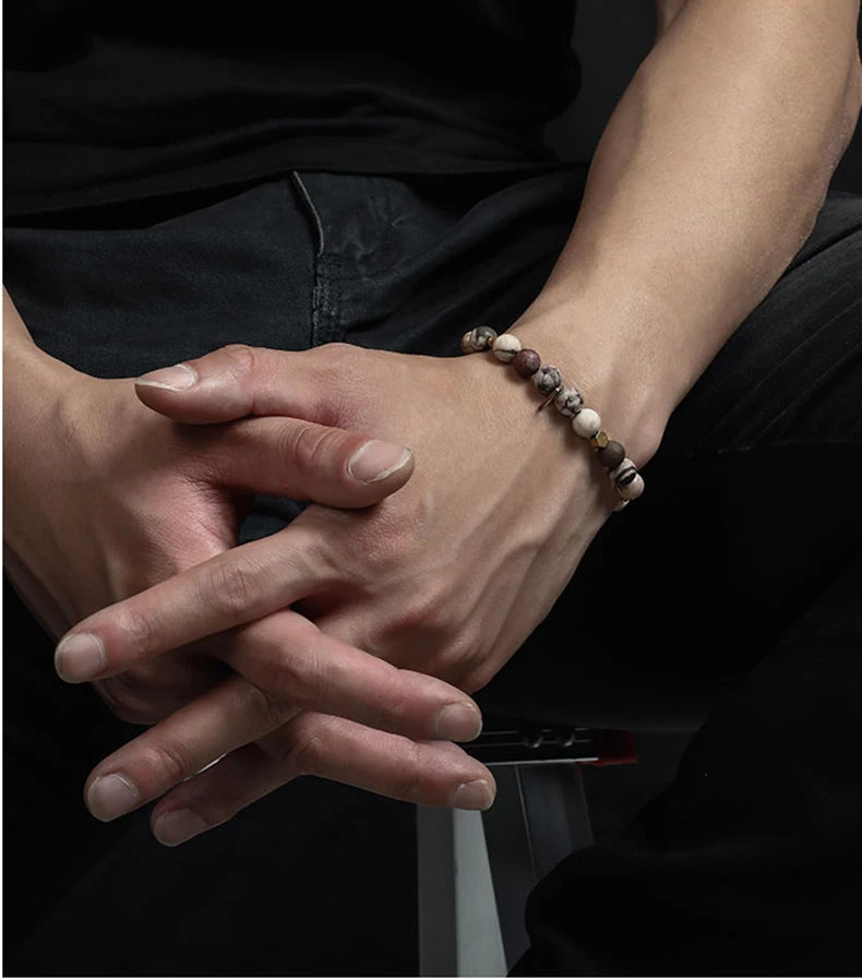 Bracelet Jaspe Zèbre, Jaspe Fleur ou Turquoise d'Afrique – Breloque en Cuivre