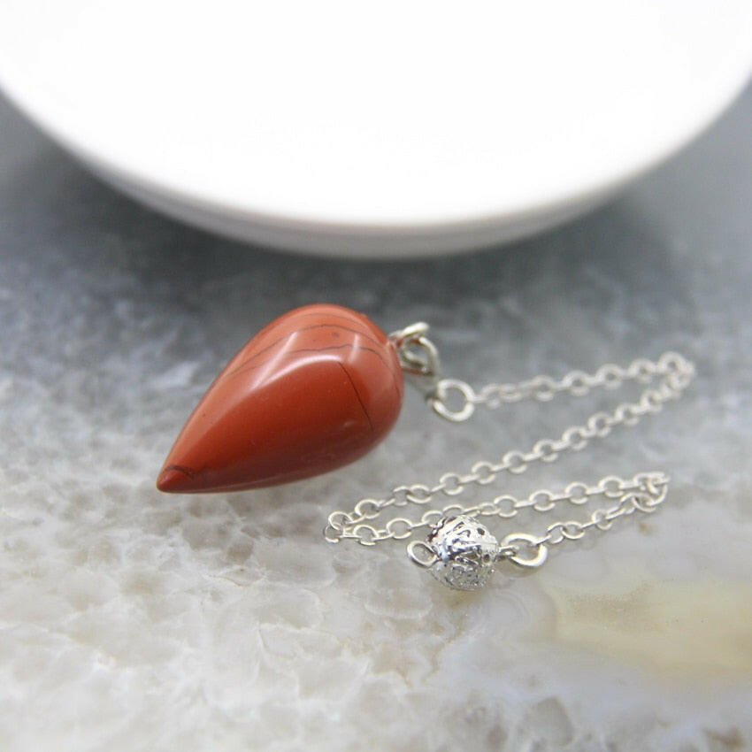 Natural Stone Healing Water Drop Pendulum Reiki Crystal Pendant Divination Cone Plated 