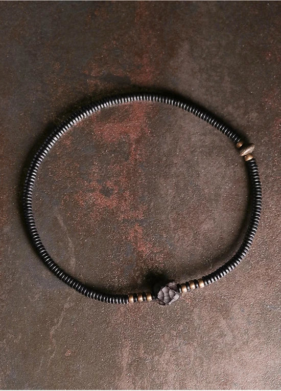 Bracelet Double Rang Ébène Sculptée et Cuivre Vieilli – Style Rock Unisexe