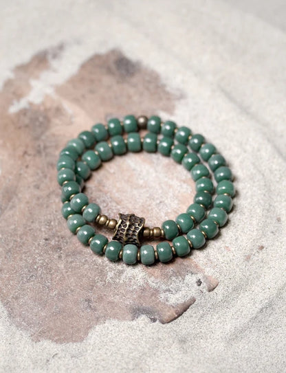 Bracelet Double Rang Graines Naturelles et Laiton – Porte-Bonheur à Offrir