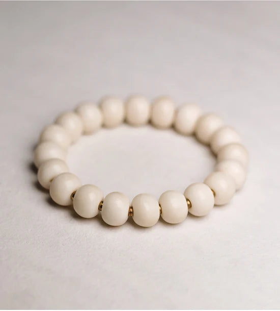 Bracelet Tibétain en Os de Yak Blanc Ivoire – Bijou Zen Fait Main pour Femme