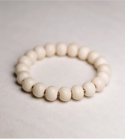 Bracelet Tibétain en Os de Yak Blanc Ivoire – Bijou Zen Fait Main pour Femme