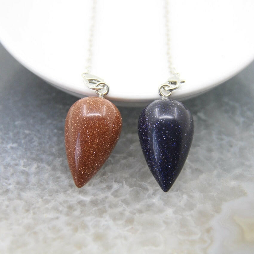 Natural Stone Healing Water Drop Pendulum Reiki Crystal Pendant Divination Cone Plated 