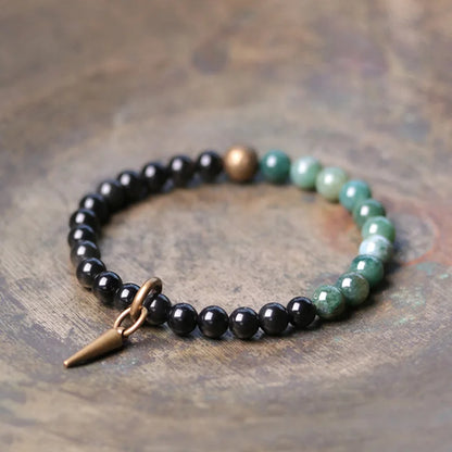 Bracelet Agate et Obsidienne Noire avec Vajra en Cuivre – 4 Pierres au Choix
