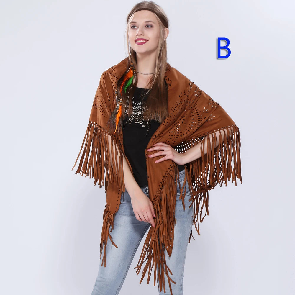 Poncho en Velours avec Franges - Élégance Bohème Chic