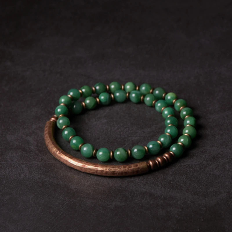 Bracelet Rétro Pierre Rouge ou Verte et Perles de Cuivre – Inspiration Afrique, Fait Main
