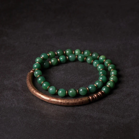 Bracelet Rétro Pierre Rouge ou Verte et Perles de Cuivre – Inspiration Afrique, Fait Main