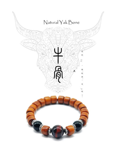 Bracelet Tibétain en Os de Yak et Oeil de Tigre – Porte-Bonheur et Protection