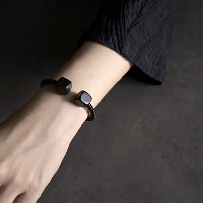 Bracelet Jonc Ouvert en Bois d'Ébène – Minimaliste et Ajustable, Homme et Femme