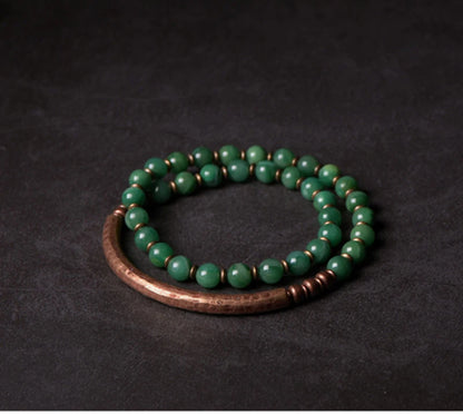 Bracelet Rétro Pierre Rouge ou Verte et Perles de Cuivre – Inspiration Afrique, Fait Main