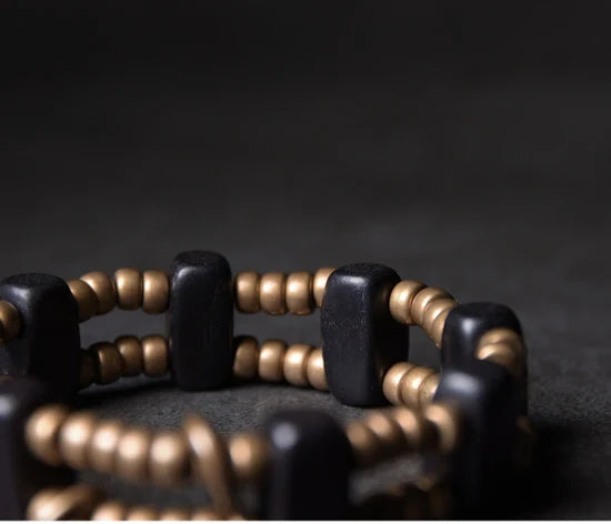 Bracelet Multirang Perles de Laiton et Bois d'Ébène – Géométrique, Homme et Femme