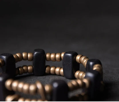 Bracelet Multirang Perles de Laiton et Bois d'Ébène – Géométrique, Homme et Femme