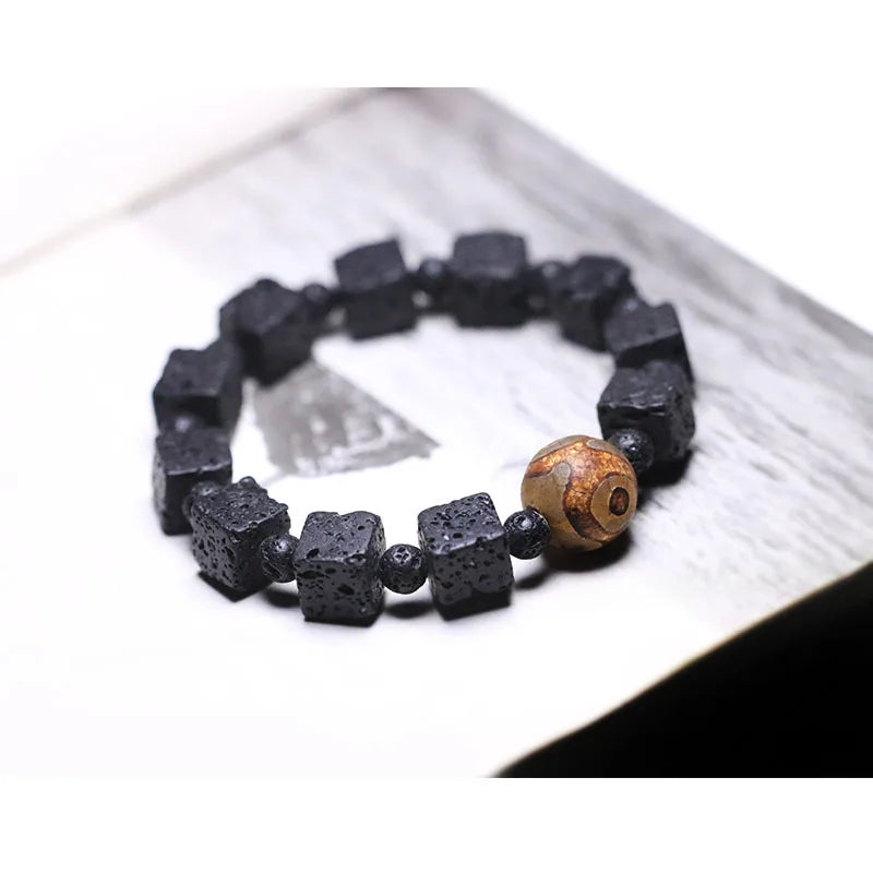 Bracelet Pierre de Lave et Œil Turc – Protection et Ancrage, Homme et Femme