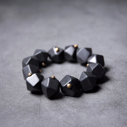 Bracelet Ébène Noire et Cuivre Vintage – Géométrique, Fait Main, Homme et Femme