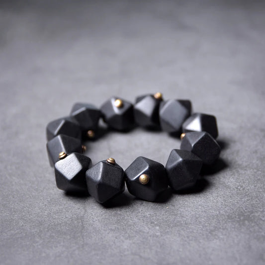 Bracelet Ébène Noire et Cuivre Vintage – Géométrique, Fait Main, Homme et Femme