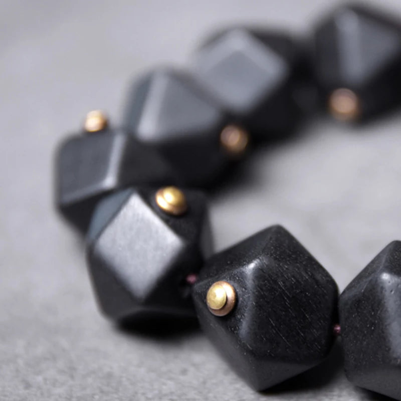 Bracelet Ébène Noire et Cuivre Vintage – Géométrique, Fait Main, Homme et Femme