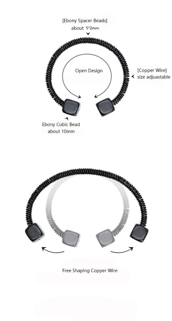 Bracelet Jonc Ouvert en Bois d'Ébène – Minimaliste et Ajustable, Homme et Femme