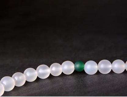 Bracelet Agate Mate Blanche ou Grise et Perle Œil de Bouddha – Zen Tibétain