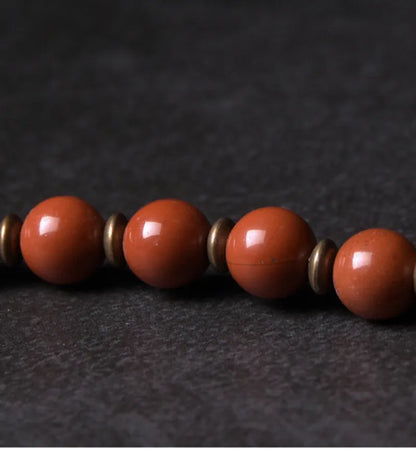 Bracelet Rétro Pierre Rouge ou Verte et Perles de Cuivre – Inspiration Afrique, Fait Main