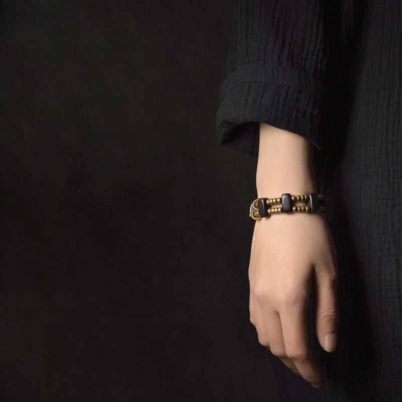 Bracelet Multirang Perles de Laiton et Bois d'Ébène – Géométrique, Homme et Femme