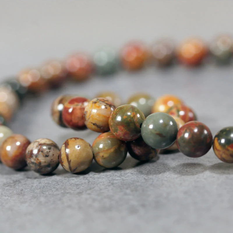 Bracelet Bohème Agate Fleur, Onyx Noir et Perle Dzi à Trois Yeux – 8 mm Fait Main