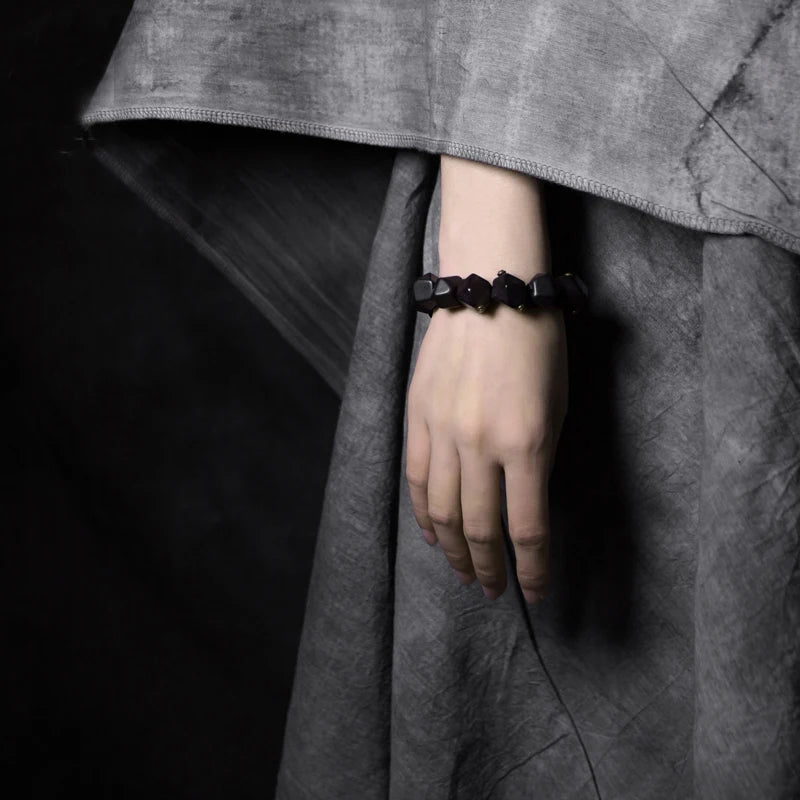 Bracelet Ébène Noire et Cuivre Vintage – Géométrique, Fait Main, Homme et Femme