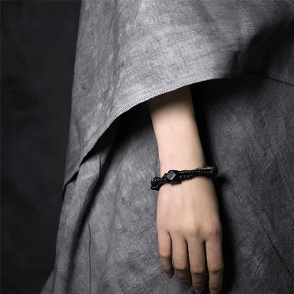 Bracelet Homme Double Rang Ébène et Pierre de Lave – Laiton Vintage Style Rock