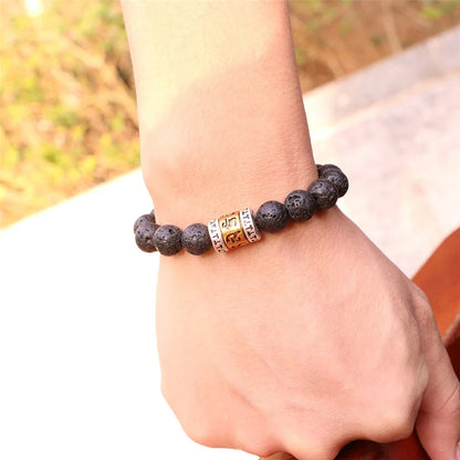 Bracelet Pierre de Lave 10 mm et Breloque Mantra Om Mani Padme Hum – Pour Homme