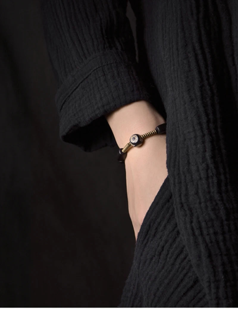 Bracelet Tibétain Ébène et Cuivre Vintage OM – Protection Anti-Mauvais Œil