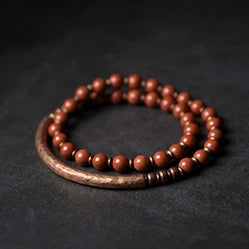 Bracelet Rétro Pierre Rouge ou Verte et Perles de Cuivre – Inspiration Afrique, Fait Main